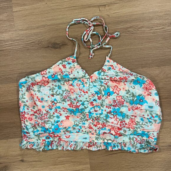NWT American Eagle Floral Halter Tie Crop Top Size XL - Picture 3 of 7